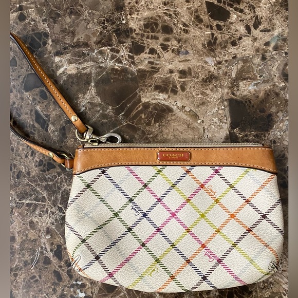 Coach Handbags - Coach Tan and Multicolor Plaid Wristlet